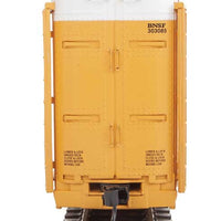 89' Thrall Enclosed Tri-Level Auto Carrier - Ready to Run -- Burlington Northern Santa Fe Rack and Flat #303085 (yellow, Circle-Cross Log