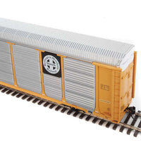 89' Thrall Enclosed Tri-Level Auto Carrier - Ready to Run -- Burlington Northern Santa Fe Rack and Flat #303085 (yellow, Circle-Cross Log