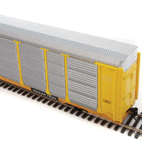 89' Thrall Enclosed Tri-Level Auto Carrier - Ready to Run -- Chicago & North Western(TM) ETTX Flat #701623 (yellow, silver)