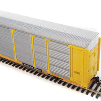 89' Thrall Enclosed Tri-Level Auto Carrier - Ready to Run -- Chicago & North Western(TM) ETTX Flat #802647 (yellow, silver)