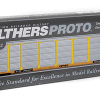 89' Thrall Enclosed Tri-Level Auto Carrier - Ready to Run -- Chicago & North Western(TM) ETTX Flat #802647 (yellow, silver)