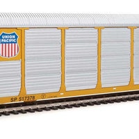 89' Thrall Enclosed Tri-Level Auto Carrier - Ready to Run -- Union Pacific(R) Rack, Flat SP(TM) #517378 (yellow, silver, Shield Logo)