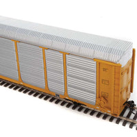 89' Thrall Enclosed Tri-Level Auto Carrier - Ready to Run -- Union Pacific(R) Rack, Flat SP(TM) #517378 (yellow, silver, Shield Logo)