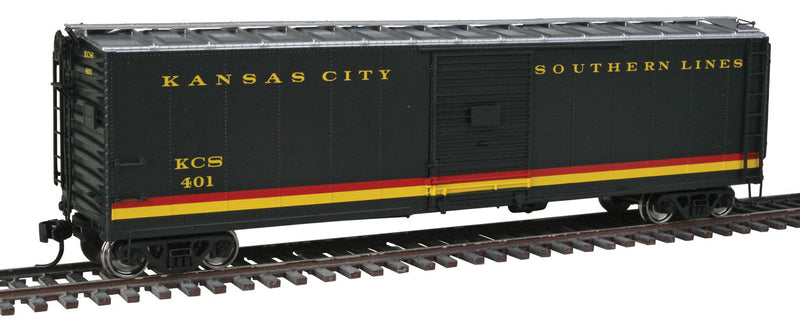 50' AAR Single Door Express Boxcar - Ready to Run -- Kansas City Southern #401 (Barber S2 Trucks)-1