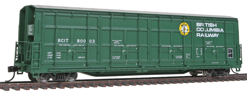 56' Thrall All-Door Boxcar - Ready to Run -- British Columbia BCIT #800103 (green, yellow, white; Dogwood Logo)