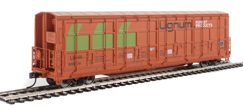 56' Thrall All-Door Boxcar - Ready to Run -- Lignum LUNX #80009 (orange, green, black)-1