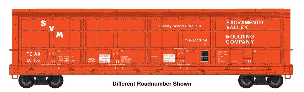 56' Thrall All-Door Boxcar - Ready to Run -- Sacramento Valley Moulding TCAX #20169