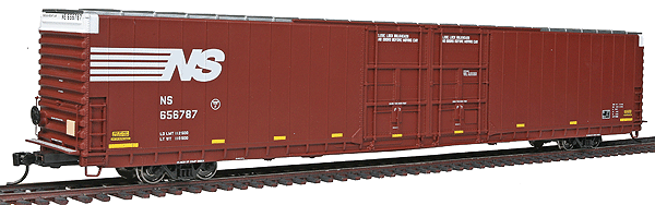 86' Pullman-Standard Double-Door Hi-Cube Boxcar - Ready to Run -- Norfolk Southern #656787 (Boxcar Red; NS Logo, Yellow Conspicuity Marks)
