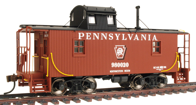 PRR N6B Wood Cabin Car (Caboose) w/Offset Cupola - Ready to Run -- Pennsylvania Railroad #980020 (Tuscan, black; Keystone in Middle)-1