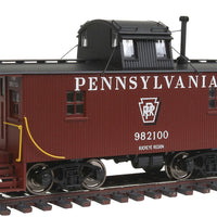 PRR N6B Wood Cabin Car (Caboose) w/Centered Cupola - Ready to Run -- Pennsylvania #982100 (Tuscan, black w/Keystone in middle)