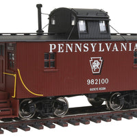 PRR N6B Wood Cabin Car (Caboose) w/Centered Cupola - Ready to Run -- Pennsylvania #982100 (Tuscan, black w/Keystone in middle)