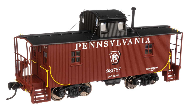 Pennsylvania N6B Wood Cabin Car (Caboose) w/Center Cupola -- Pennsylvania Railroad #981757 (Tuscan, black w/Keystone in middle)-1