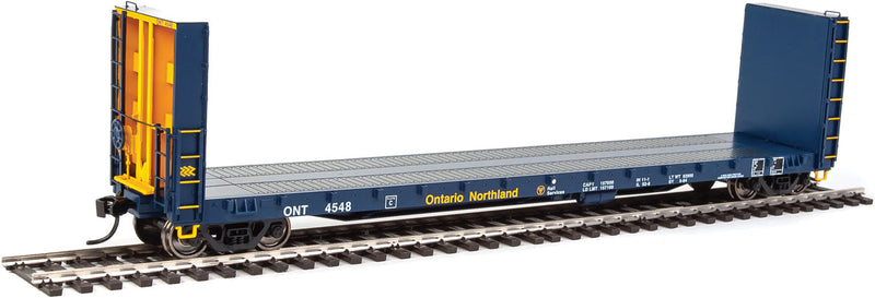 50' CC&F Bulkhead Flatcar - Ready to Run -- Ontario Northland #4548 (blue, yellow)-1