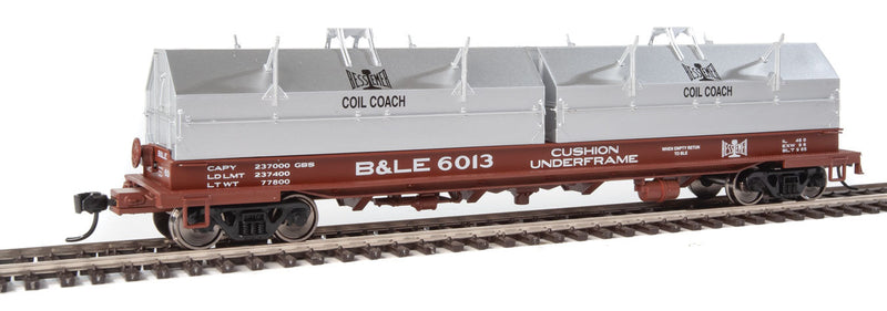 50' Evans Cushion Coil Car - Ready to Run -- Bessemer & Lake Erie #6013 (Angled Hoods; Oxide, gray, white, black)-1