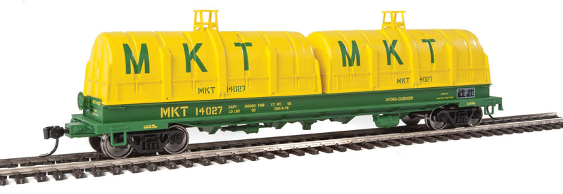 50' Evans Cushion Coil Car - Ready to Run -- Missouri-Kansas-Texas(TM) #14027 - glass-fiber hoods (green, yellow)-1