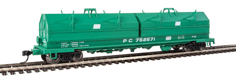 50' Evans Cushion Coil Car - Ready to Run -- Penn Central #752571 - angled hoods (Seafoam Green, white)-1