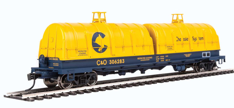 50' Evans Cushion Coil Car - Ready to Run -- Chessie System C&O #306283 (Glass-Fiber Hoods, yellow, blue)-1
