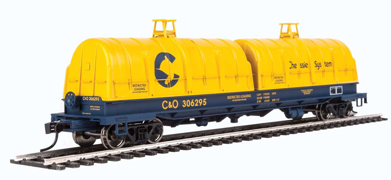 50' Evans Cushion Coil Car - Ready to Run -- Chessie System C&O #306295 (Glass-Fiber Hoods, yellow, blue)-1