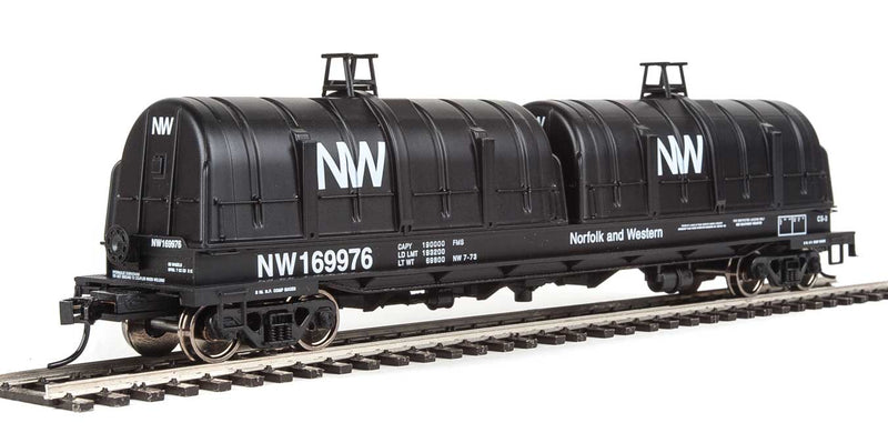 50' Evans Cushion Coil Car - Ready to Run -- Norfolk & Western #169976 (Glass-Fiber Hoods, black, NW Logo)-1