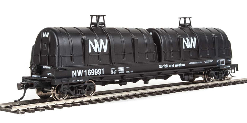 50' Evans Cushion Coil Car - Ready to Run -- Norfolk & Western #169991 (Glass-Fiber Hoods, black, NW Logo)-1