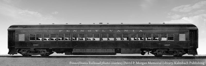 80' PRR Class P70R Steel Coach w/Air Conditioning - Lighted - Ready to Run -- Pennsylvania Railroad (Tuscan, Dulux modified block, 3 stripes, black, 1952)