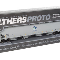 67' Trinity 6351 4-Bay Covered Hopper - Ready to Run -- Archer-Daniels-Midland #63385 (gray, Leaf Logo, Yellow Conspicuity Stripes)