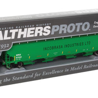 67' Trinity 6351 4-Bay Covered Hopper - Ready to Run -- Incobrasa Industries Limited BRIX #97442 (green, yellow conspicuity stripes)