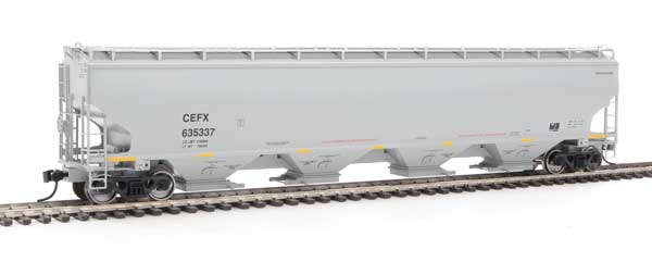 67' Trinity 6351 4-Bay Covered Hopper - Ready to Run -- CIT Group-Capital Finance, Inc. CEFX #635337 (gray, Yellow Conspicuity Strip-1