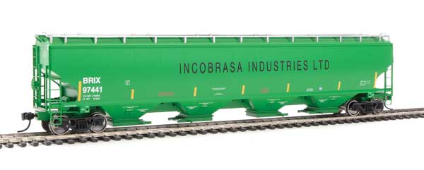 67' Trinity 6351 4-Bay Covered Hopper - Ready to Run -- Incobrasa Industries Limited BRIX #97441 (green, yellow conspicuity stripes)-1