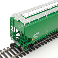 67' Trinity 6351 4-Bay Covered Hopper - Ready to Run -- Incobrasa Industries Limited BRIX #97441 (green, yellow conspicuity stripes)