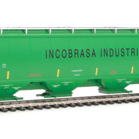 67' Trinity 6351 4-Bay Covered Hopper - Ready to Run -- Incobrasa Industries Limited BRIX #97512 (green, yellow conspicuity stripes)
