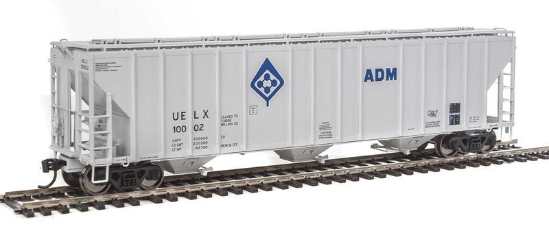 55' Evans 4780 Cubic Foot 3-Bay Covered Hopper - Ready To Run -- Archer-Daniels-Midland UELX #10012 (gray, blue; Molecule Logo)-1