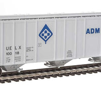 55' Evans 4780 Cubic Foot 3-Bay Covered Hopper - Ready To Run -- Archer-Daniels-Midland UELX #10018 (gray, blue; Molecule Logo)