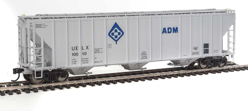 55' Evans 4780 Cubic Foot 3-Bay Covered Hopper - Ready To Run -- Archer-Daniels-Midland UELX #10010 (gray, blue; Molecule Logo)-1