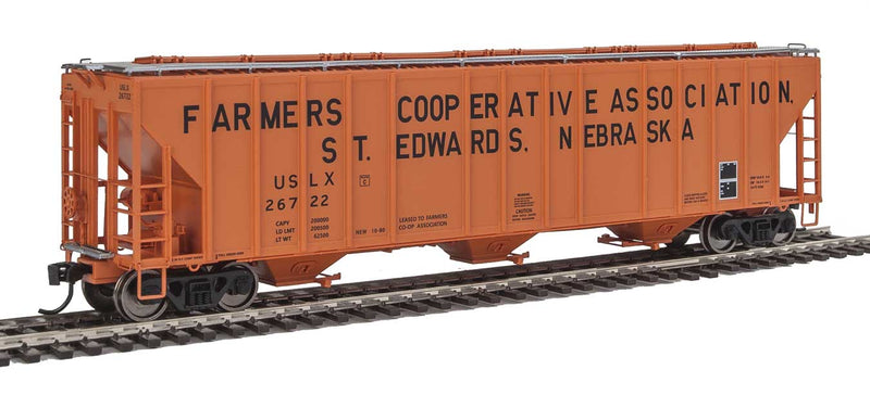 55' Evans 4780 Covered Hopper - Ready To Run -- Farmers Co-Op Association USLX #26722 (St. Edwards, Nebraska; orange, black)-1