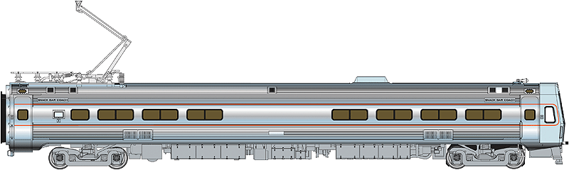 Budd Metroliner Electric Multiple Unit (EMU) Snack Bar Coach - Standard DC -- Pennsylvania Railroad (As-Delivered, Penn Central & Amtrak Patches)-1