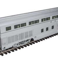 85' Budd Hi-Level 72-Seat Coach -- Lighted - Santa Fe (Real Metal Finish with Decals)