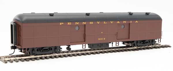 60' Pennsylvania Class B60b Baggage Car w/Standard Doors -- Pennsylvania Railroad #9210 (2/54-9/62 Scheme, Tuscan, black, Messenger Star-1