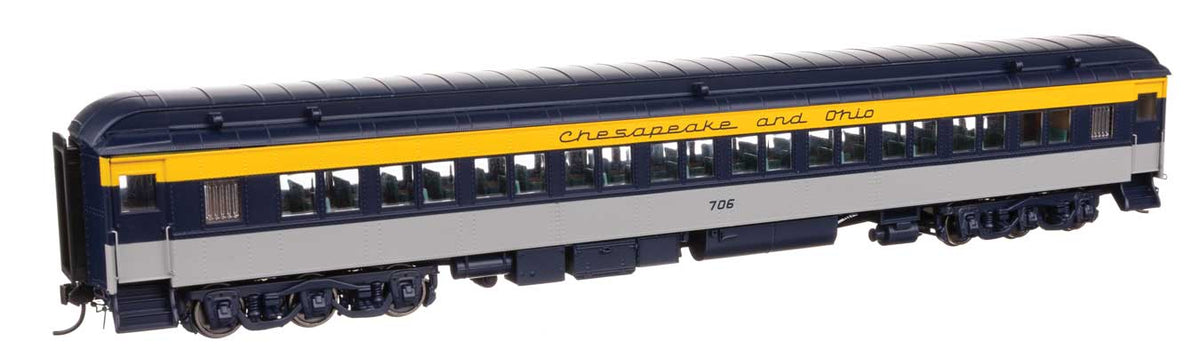 85' Pullman-Built Heavyweight Paired-Window Coach - Ready to Run -- Chesapeake & Ohio #706 (Tri-Color)-2