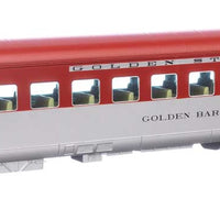 85' Pullman-Standard Southern Pacific 83-C-2 Coach -- Southern Pacific(TM) #2400 Golden Bar (Simulated Stainless, large red strip)