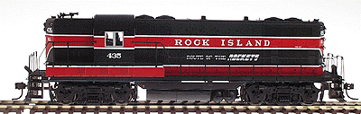 PROTO 2000 Diesel GP7 Phase I Powered -- Rock Island #435 "Route of the Rockets" (red, black, white) w/Drop Steps