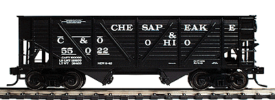 PROTO 2000 Wood-Side War Emergency 50-Ton Composite Hopper - Assembled -- Chesapeake & Ohio #55022 (black, white lettering)