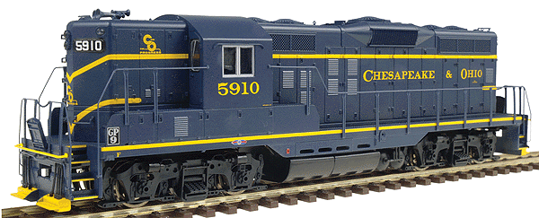 Proto 2000 Diesel GP9 Phase I Powered -- Chesapeake & Ohio #5910 (blue, yellow stripes)