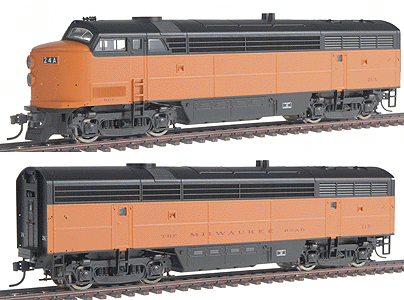 Proto 1000 Diesel F-M C-Liner A-B Set - Powered -- Milwaukee Road #24A & 24B (orange & black)
