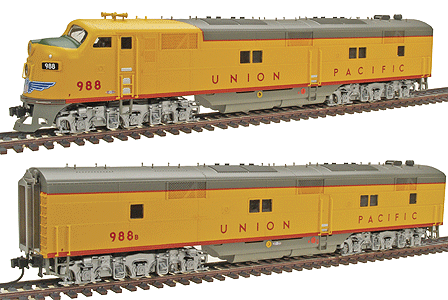 PROTO 2000 Diesel EMD E7A-B; Both Units Powered - Standard DC -- Union Pacific(R) #988 w/Mars Light & #988B (yellow, gray, red)