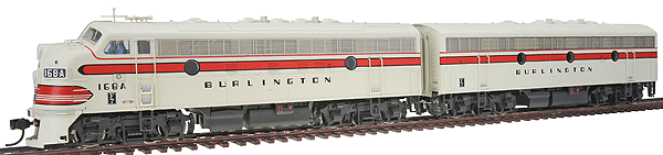 PROTO 2000 Diesel EMD F7A-B Set Powered w/Sound & DCC -- Chicago, Burlington & Quincy #168-A w/Mars Light, 168-B (Immitation Aluminum