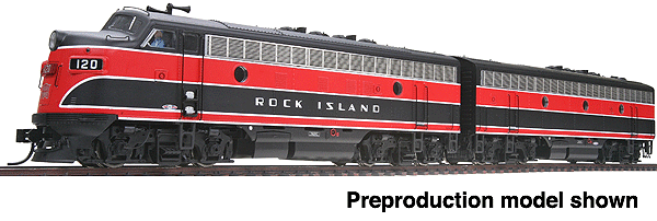 PROTO 2000 Diesel EMD F7A-B Set Powered w/Sound & DCC -- Rock Island #120 & 120B (black, red)