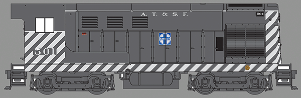 Fairbanks-Morse H10-44 - Tsunami(R) Sound & DCC -- Atchison, Topeka & Santa Fe #501 (Zebra Stripes; black, silver)-1