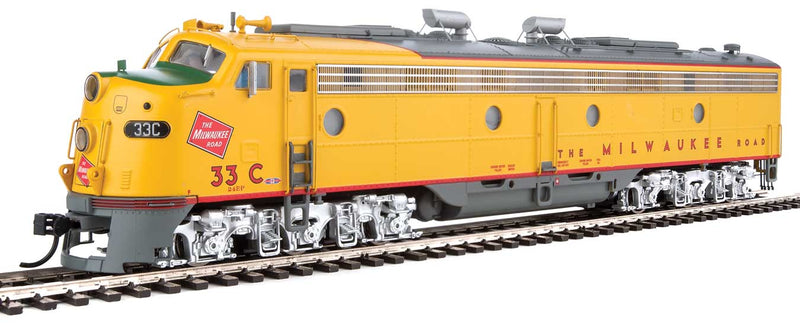 EMD E9A with LokSound Select and DCC -- Milwaukee Road #33C (yellow, gray, red)-1