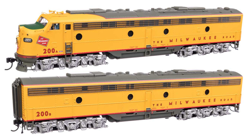 EMD E9A - E9B - LokSound 5 Sound & DCC - City of San Francisco -- Milwaukee Road #200A, 200B (yellow, gray, red)-1